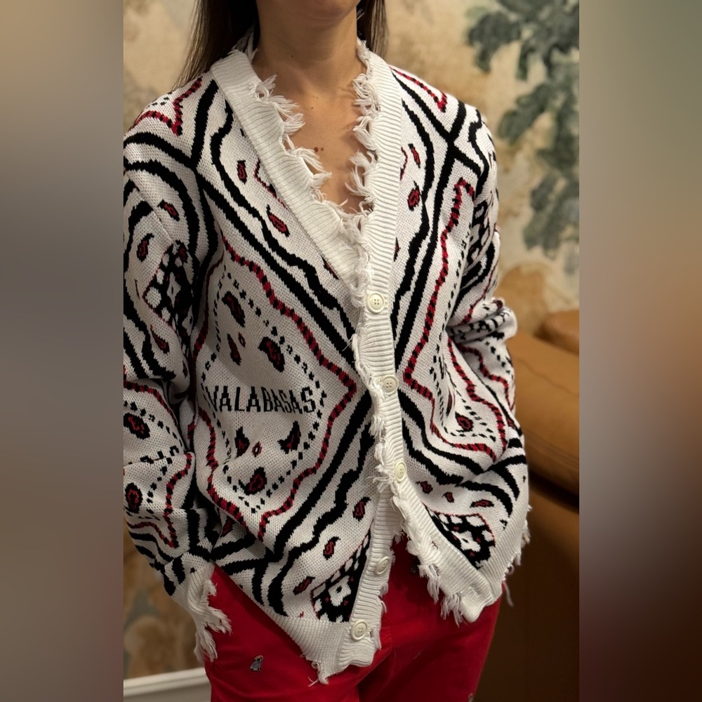 Valabasas Women's Frayed Cardigan - Black and White, small